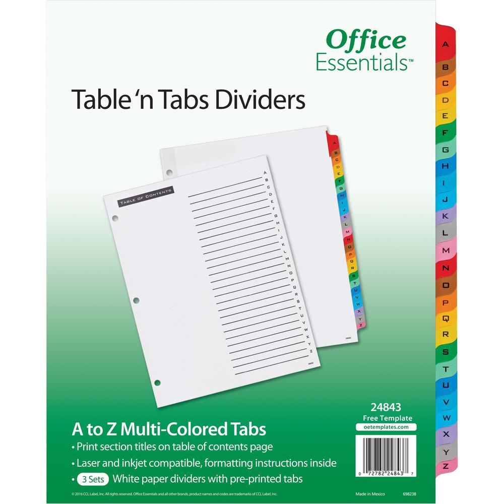 Avery&reg; Table 'n Tabs Multicolored Tab A-Z Dividers - 288 x Divider(s) - 288 Tab(s) - A-Z - 26 Tab(s)/Set - 8.5" Divider Width x 11" Divider Length - 3 Hole Punched - White Paper Divider - Multicol. Picture 1