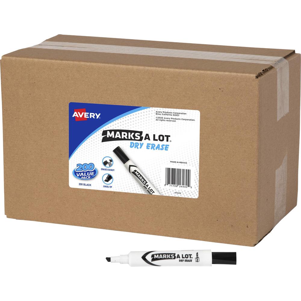 Avery&reg; Marks-A-Lot Value Pack Dry Erase Markers - Chisel Marker Point Style - Black - 200 / Carton. Picture 1