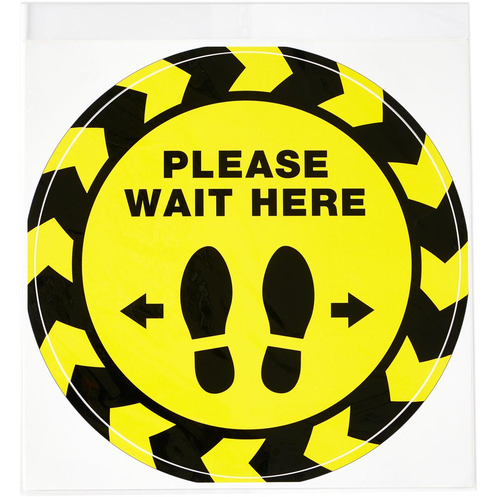 Avery&reg; PLEASE WAIT HERE Distancing Floor Decals - 5 - PLEASE WAIT HERE Print/Message - Round Shape - Pre-printed, Tear Resistant, Wear Resistant, Non-slip, Water Resistant, UV Coated, Durable, Rem. The main picture.