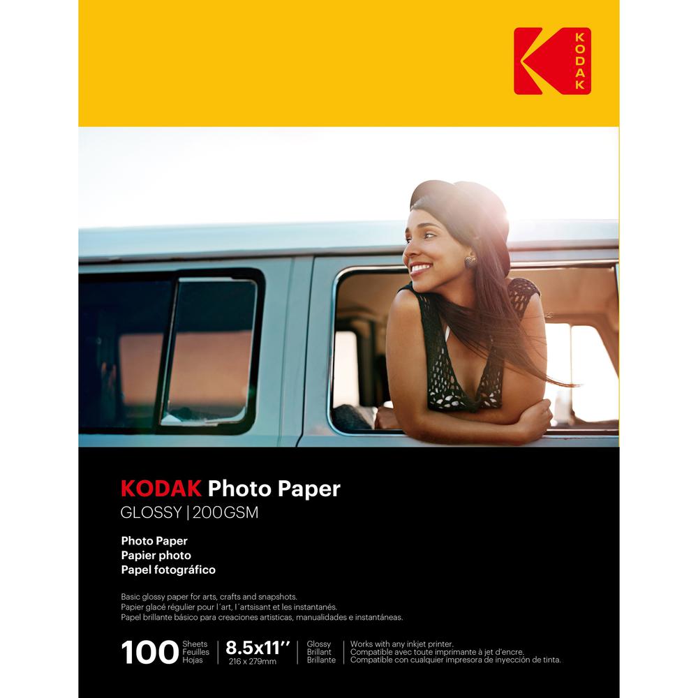 Kodak Glossy Photo Paper - Letter - 8 1/2" x 11" - Glossy - 100 / Pack - Smear Proof, Smudge Proof - White. Picture 1