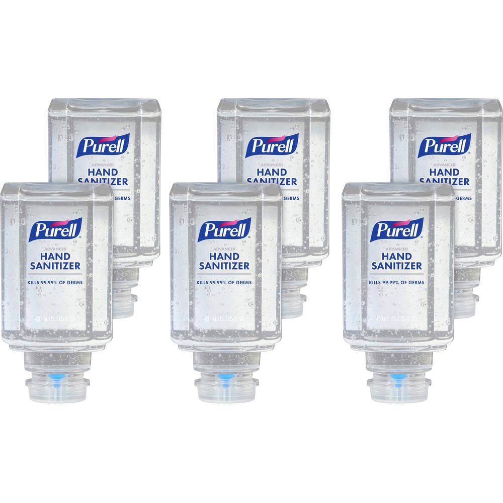 PURELL&reg; Advanced Hand Sanitizer Gel Refill - Clean Scent - 15.2 fl oz (450 mL) - Push Pump Dispenser - Kill Germs - Hand, Skin - Clear - Dye-free, Refillable, Unscented - 6 / Carton. Picture 1