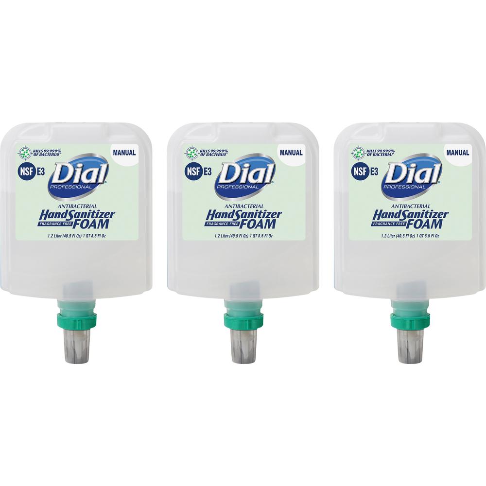 Dial Hand Sanitizer Foam Refill - 40.5 fl oz (1197.7 mL) - Bacteria Remover - Healthcare, Restaurant, School, Office, Daycare - Clear - Dye-free, Fragrance-free - 3 / Carton. Picture 1