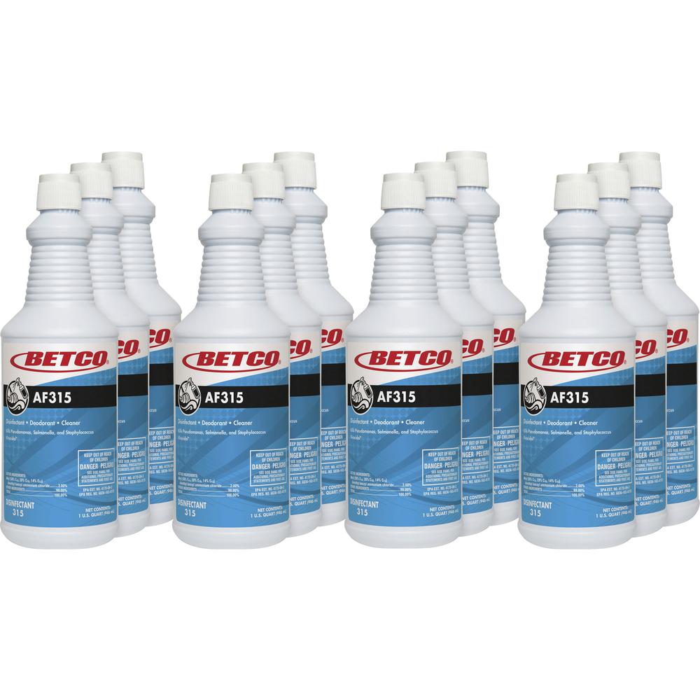 Betco AF315 Disinfectant Cleaner - Concentrate - 32 fl oz (1 quart) - Citrus Floral Scent - 12 / Carton - Deodorant, Detergent Resistant, pH Neutral, Long Lasting, Deodorize - Turquoise. Picture 1