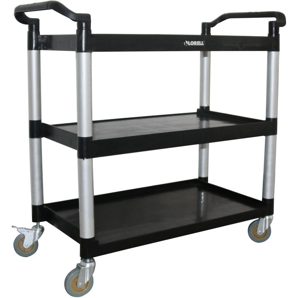 Lorell X-tra Utility Cart - 3 Shelf - Dual Handle - 300 lb Capacity - 4 Casters - 4" Caster Size - Plastic - x 42" Width x 20" Depth x 38" Height - Black - 1 Each. Picture 1
