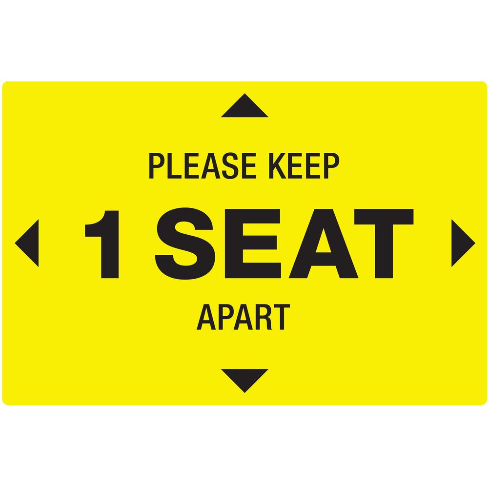 Avery&reg; Surface Safe PLEASE KEEP 1 SEAT APART Decals - 10 / Pack - Please Keep 1 Seat Apart Print/Message - 4" Width x 6" Height - Rectangular Shape - Water Resistant, Pre-printed, Chemical Resista. The main picture.