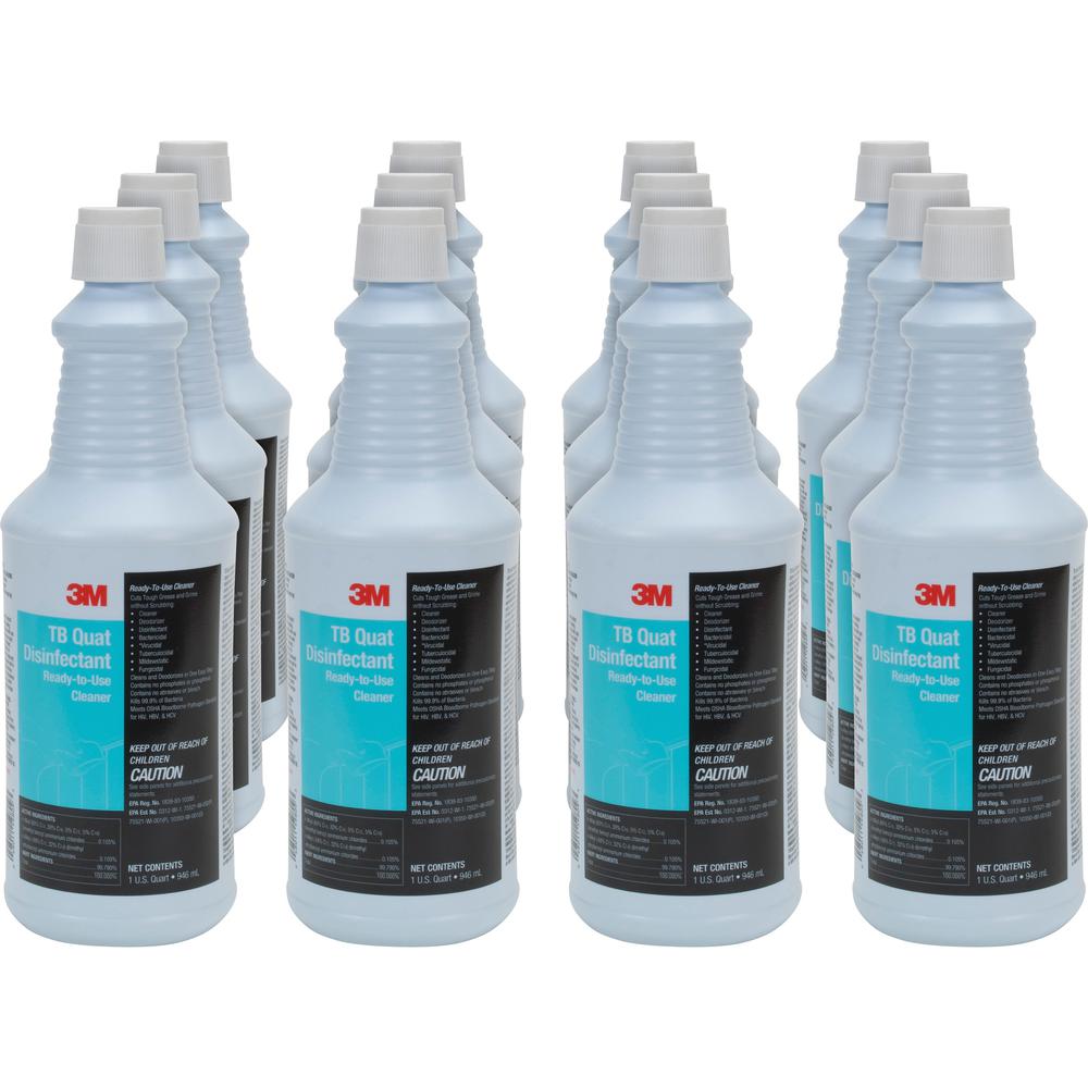 3M TB Quat Disinfectant Ready-To-Use Cleaner - Ready-To-Use - 32 fl oz (1 quart)Spray Bottle - 12 / Carton - Disinfectant, Deodorize, Non-abrasive, Virucidal, Mildewstatic, Fungicide - Clear. Picture 1