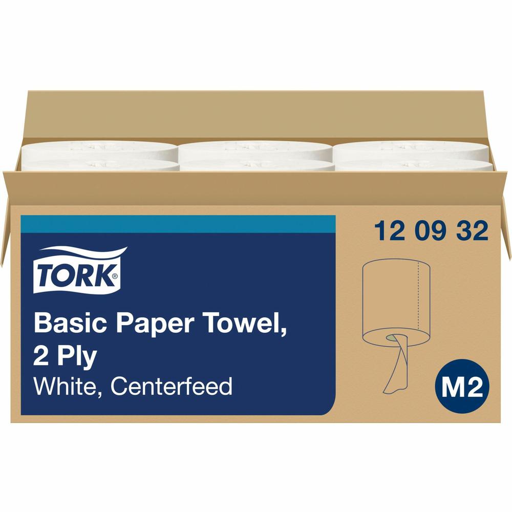 TORK Centerfeed Paper Towel White M2 - Tork Centerfeed Paper Towel White M2, High Absorbency, 6 x 500 Sheets, 120932. Picture 1
