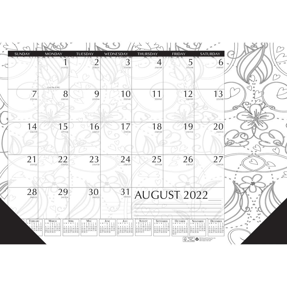 House of Doolittle Academic Doodle Monthly Desk Pad Calendar - Academic - Julian Dates - Monthly - 12 Month - August 2023 - July 2024 - 1 Month Single Page Layout - 22" x 17" Sheet Size - 2.38" x 1.88. Picture 1