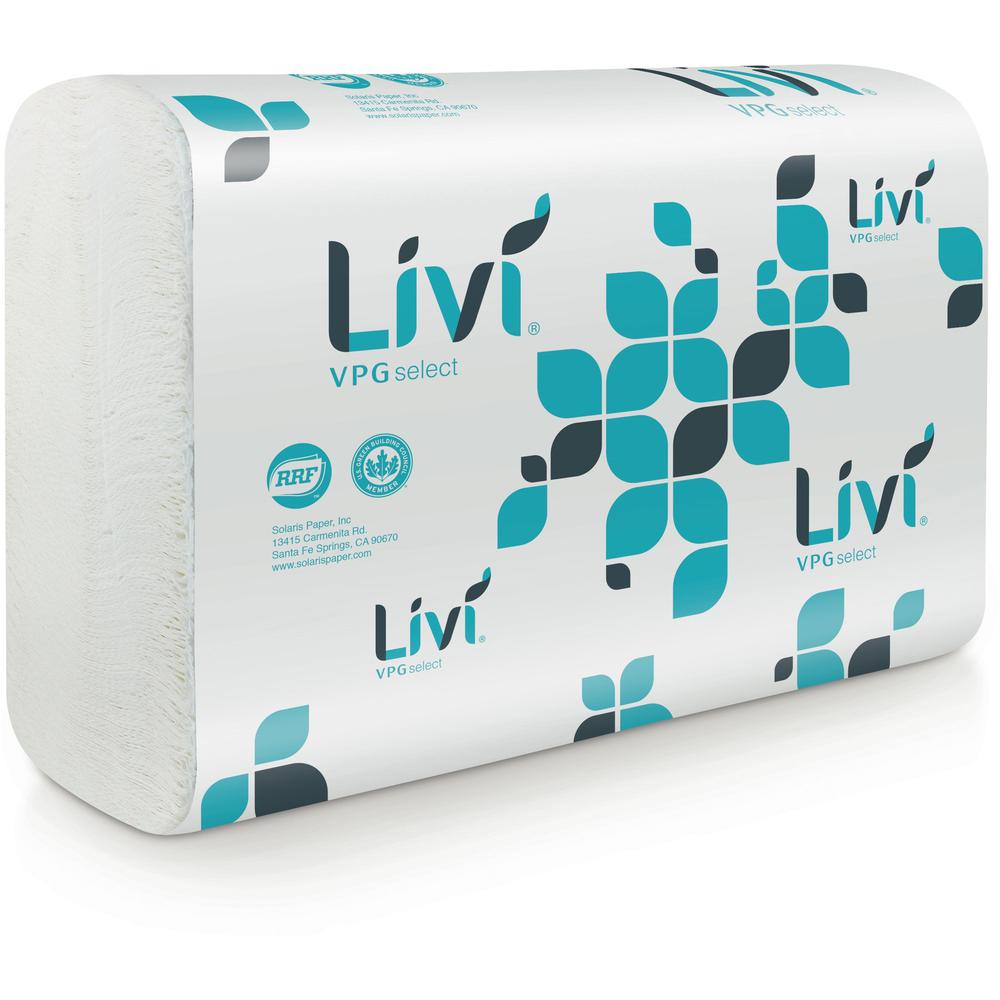 Livi VPG Select Multifold Towel - 1 Ply - Multifold - 9.06" x 9.45" - White - Virgin Fiber - 250 Per Pack - 16 / Carton. Picture 1