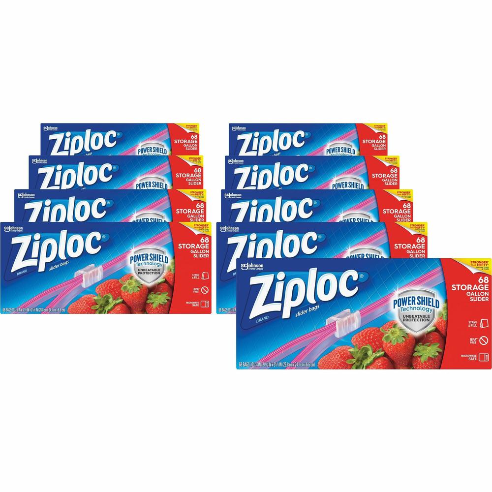 Ziploc&reg; Gallon Storage Slider Bags - Large Size - 1 gal Capacity - 10.56" Width x 9.50" Length - Blue - 9/Carton - 68 Per Box - Food, Supplies. Picture 1