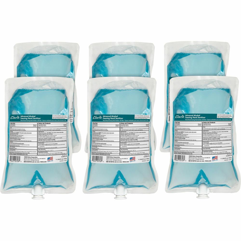 Betco Advanced Hand Sanitizer Foam Refill - Citrus Scent - 33.8 fl oz (1000 mL) - Kill Germs - Hand - Moisturizing - Light Blue - Residue-free, Anti-irritant, Non-drying, Non-sticky - 6 / Carton. Picture 1