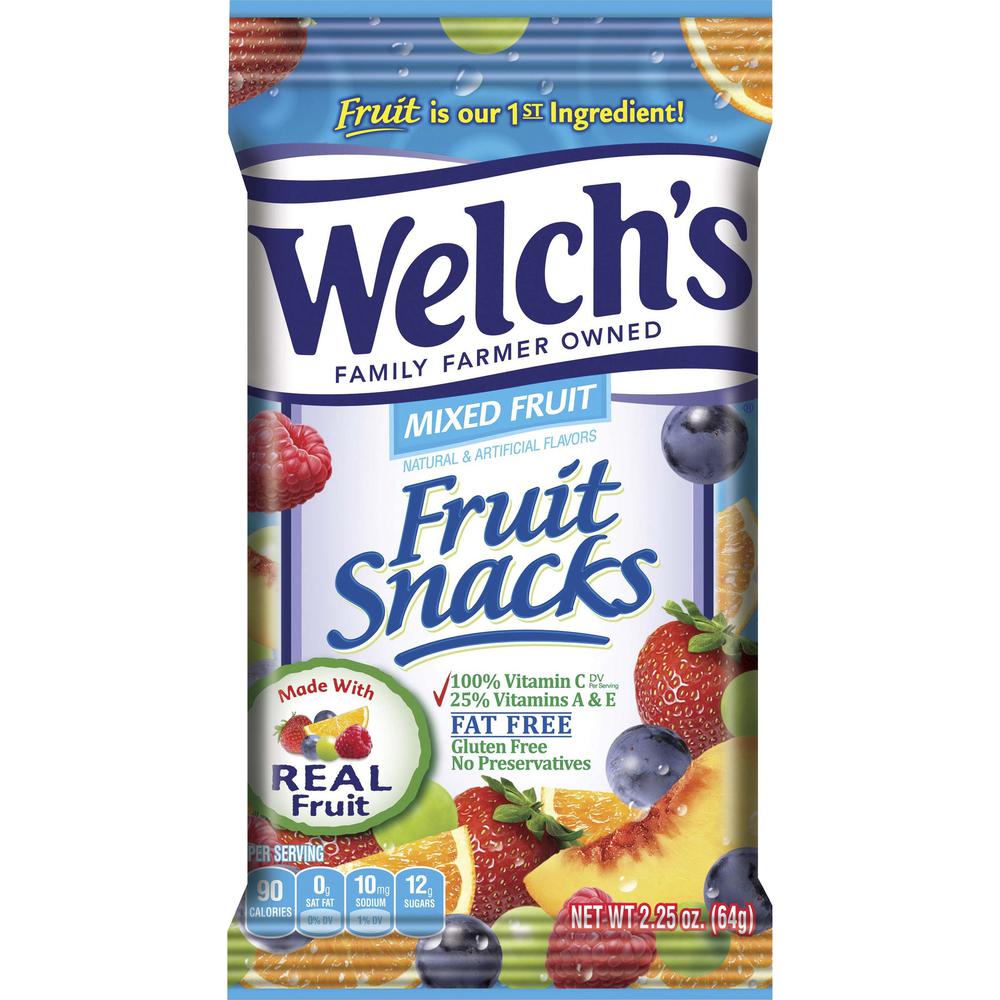 Welch's Mixed Fruit Snacks - Gluten-free, Preservative-free, Trans Fat Free - Strawberry, White Grape Raspberry, Orange, White Grape Peach, Concord Grape - 2.25 oz - 48 / Carton. Picture 1
