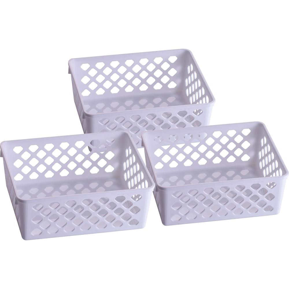 Officemate Achieva&reg; Medium Supply Basket, 3/PK - 2.4" Height x 6.1" Width x 5" Depth - Compact, Stackable, Storage Space - White - Plastic - 3 / Pack. Picture 1