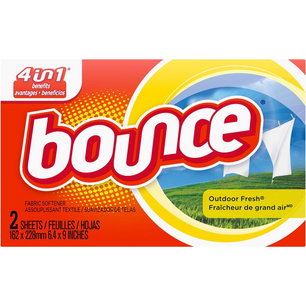 Bounce Outdoor Fresh Fabric Softener Dryer Sheets - For Laundry, Outdoor - Sheet - Fresh Scent - 2 / Box - 156 / Carton - Wrinkle-free, Anti-static, Soft, Long Lasting, Biodegradable - White. Picture 1