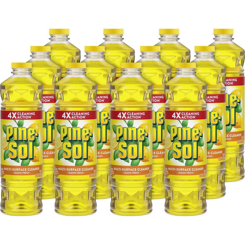 Pine-Sol All Purpose Multi-Surface Cleaner - Concentrate - 28 fl oz (0.9 quart) - Lemon Fresh Scent - 12 / Carton - Deodorize, Long Lasting, Non-sticky, Rinse-free, Disinfectant - Yellow. Picture 1