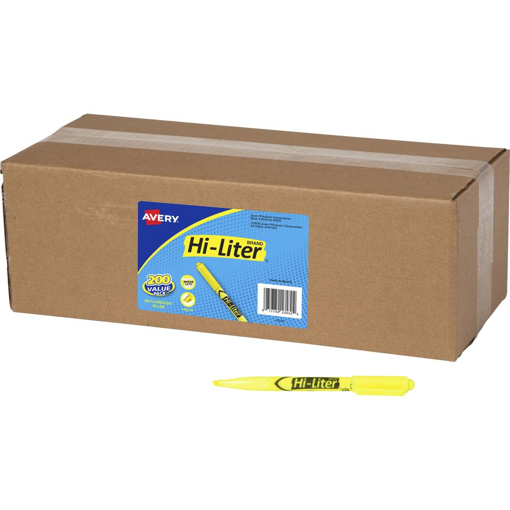 HI-LITER Pen Style Highlighters - Chisel Marker Point Style - Fluorescent Yellow - 200 / Carton. Picture 1