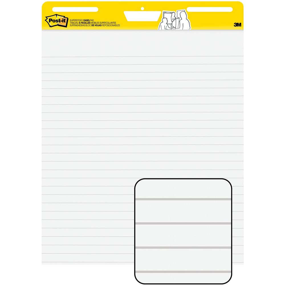 Post-it&reg; Easel Pad - 30 Sheets - Ruled25" x 30" - Self-stick, Resist Bleed-through, Handle, Sturdy Backcard, Universal Slot, Repositionable, Adhesive Backing - 6 / Carton. Picture 1