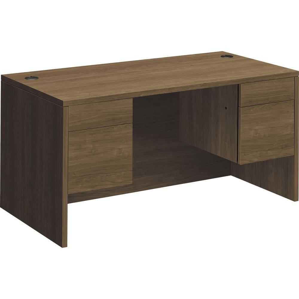 HON H10573 Double Pedestal Desk - 60" x 30"29.5" - 4 x Box, File Drawer(s) - Double Pedestal - Flat Edge - Finish: Pinnacle, Laminate. Picture 1