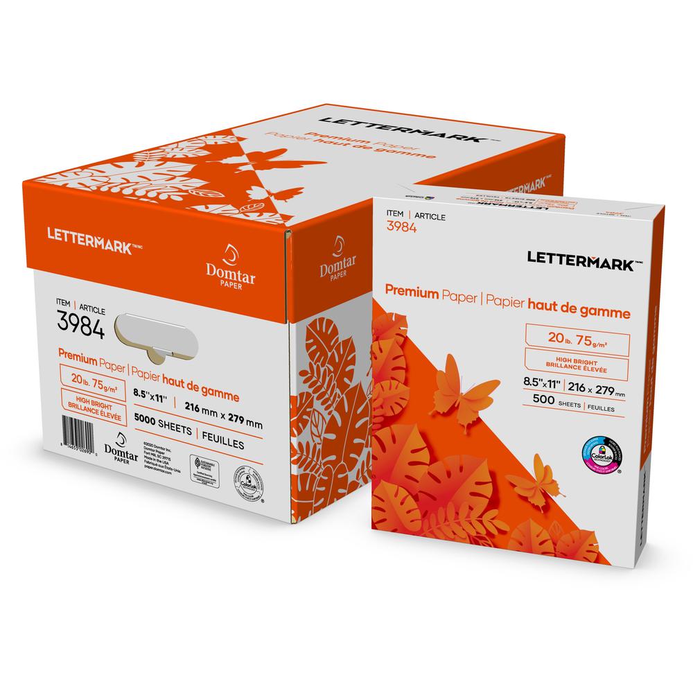 Lettermark Premium Paper Multipurpose - White - 96 Brightness - Letter - 8 1/2" x 11" - 20 lb Basis Weight - 75 g/m&#178; Grammage - 5000 / Carton - Sustainable Forestry Initiative (SFI) - ColorLok Te. Picture 1