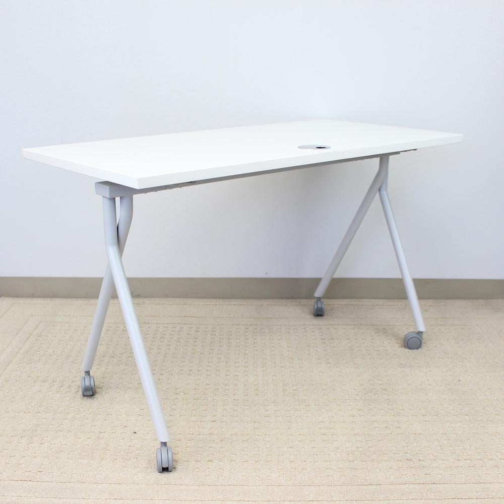 Boss Flip Top Training Table - White Laminate Rectangle Top - Four Leg Base - 4 Legs x 48" Table Top Width x 24" Table Top Depth - 29.50" Height - Wood Top Material. Picture 1