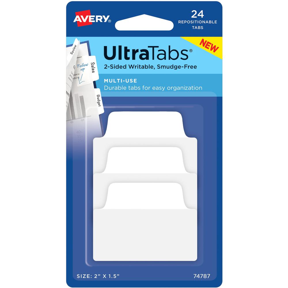 Avery&reg; Ultra Tabs Repositionable Multi-Use Tabs - 24 Tab(s) - 8 Tab(s)/Set - Clear Film, White Paper Tab(s) - 3. Picture 1