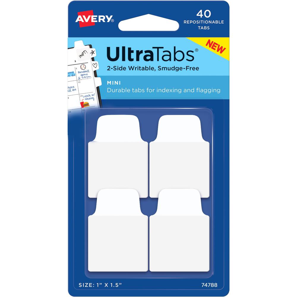 Avery&reg; Ultra Tabs Repositionable Mini Tabs - 40 Tab(s) - 10 Tab(s)/Set - Clear Film, White Paper Tab(s) - 4. Picture 1