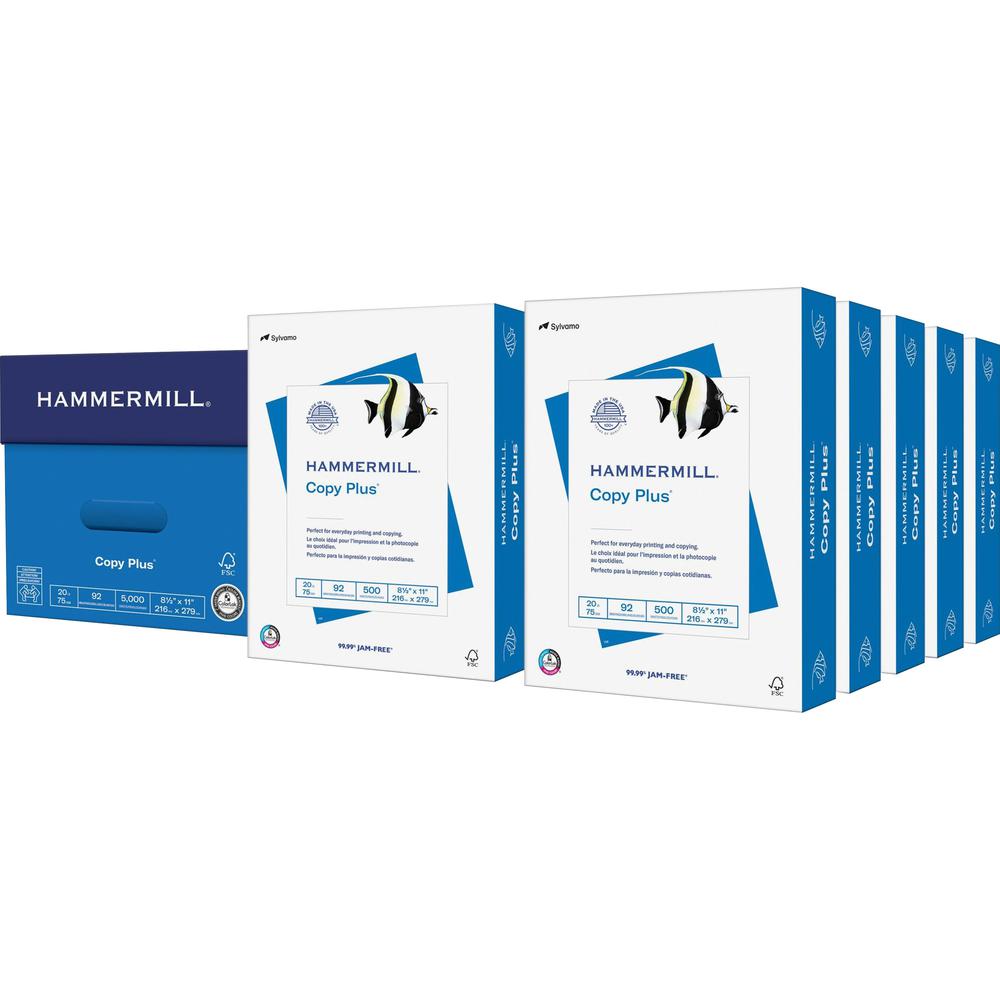 Hammermill Copy Plus Paper - White - 92 Brightness - Letter - 8 1/2" x 11" - 20 lb Basis Weight - 10 / Carton - Acid-free, Quick Drying - White. Picture 1