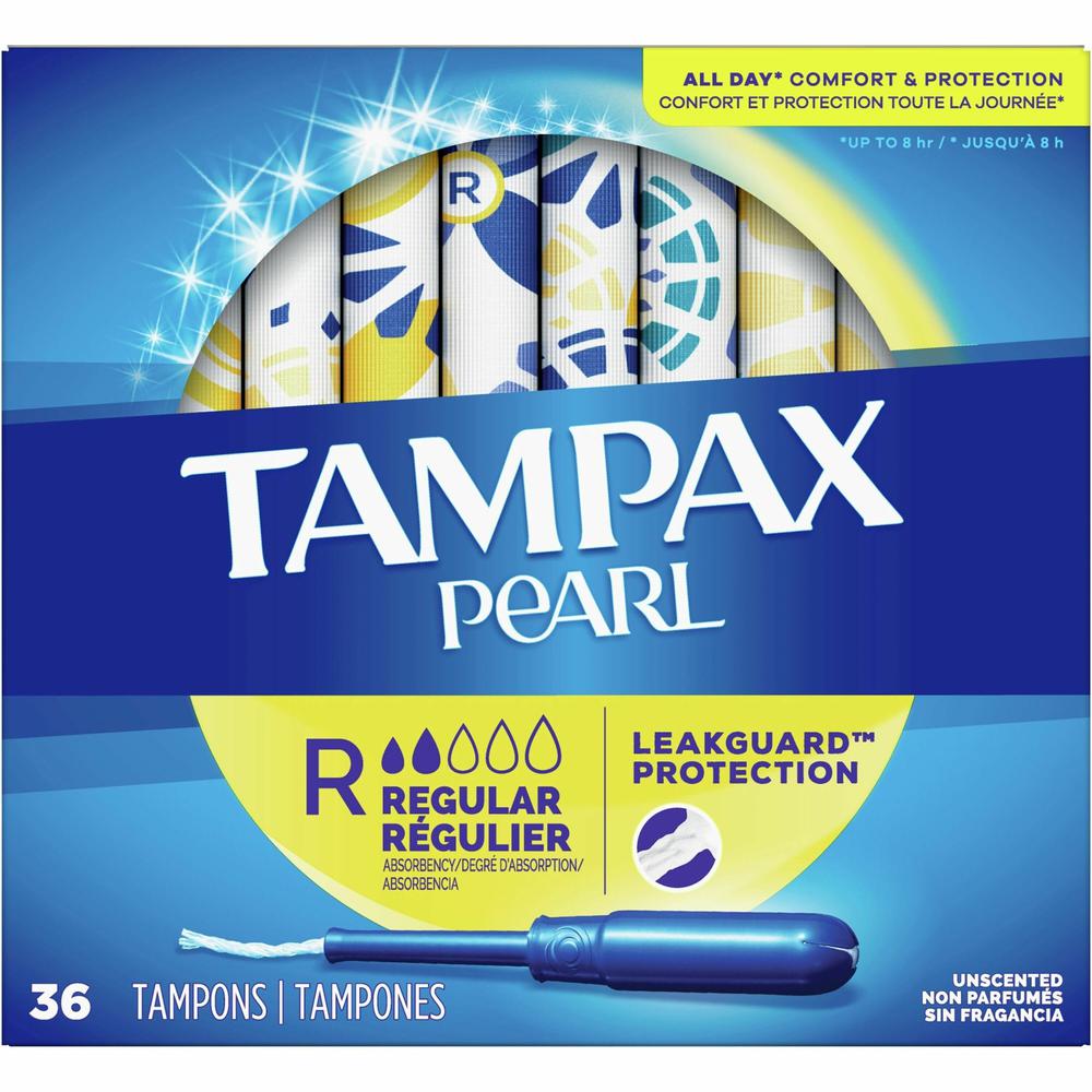 Tampax Pearl Regular Tampons - Plastic Applicator - 36/Box - 12 / Carton - Anti-leak, Comfortable, Unscented. Picture 1