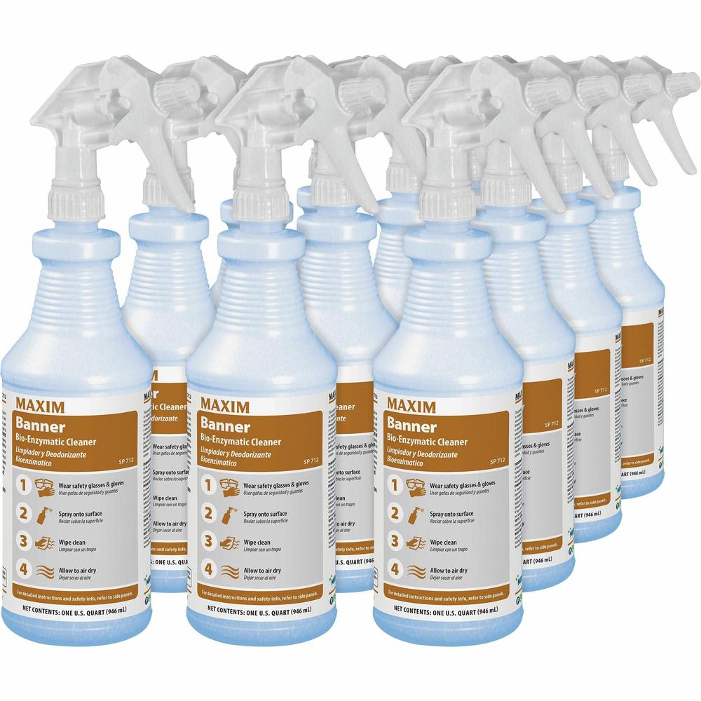 Midlab Banner Bio-Enzymatic Cleaner - Ready-To-Use - 32 fl oz (1 quart) - Fresh Scent - 12 / Carton - White. Picture 1