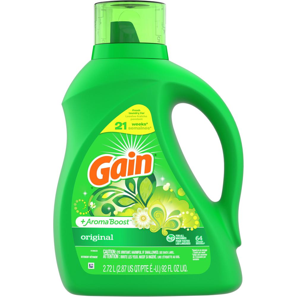 Gain Detergent With Aroma Boost - 92 fl oz (2.9 quart) - Original Scent - 1 Bottle - Green. Picture 1