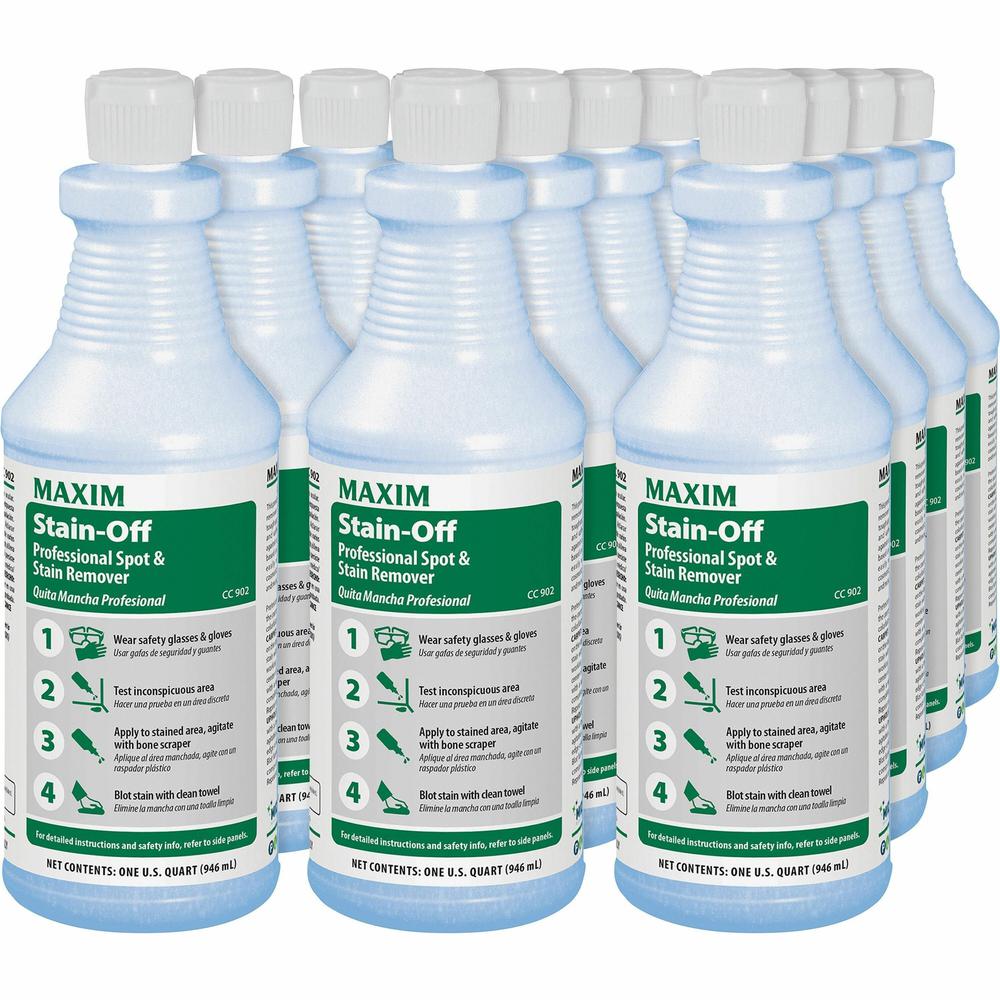 Midlab Stain-Off Professional Spot/Stain Remover - Ready-To-Use - 32 fl oz (1 quart) - 12 / Carton - Odorless, Water Based, Oil Based, Anti-resoiling, Fast Acting - Blue. Picture 1