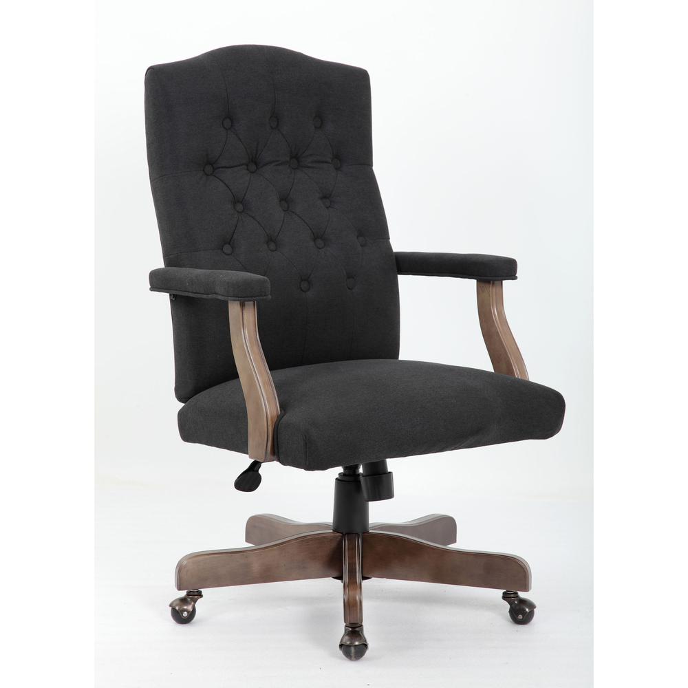 Boss Executive Commercial Linen Chair - Black Linen Seat - Black Linen Back - Driftwood Frame - Mid Back - 5-star Base - Armrest - 1 / Carton. Picture 1