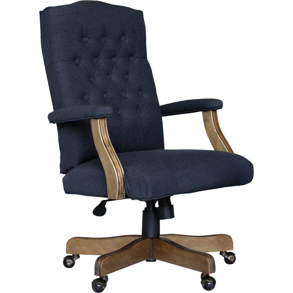 Boss Executive Commercial Linen Chair - Navy Linen Seat - Navy Linen Back - Driftwood Frame - Mid Back - 5-star Base - Armrest - 1 / Each. The main picture.