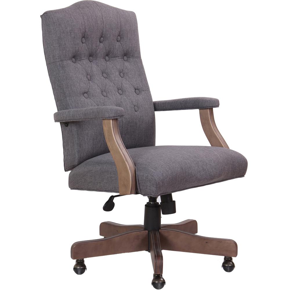 Boss Executive Commercial Linen Chair - Slate Gray Linen Seat - Slate Gray Linen Back - Driftwood Frame - Mid Back - 5-star Base - Armrest - 1 / Each. The main picture.