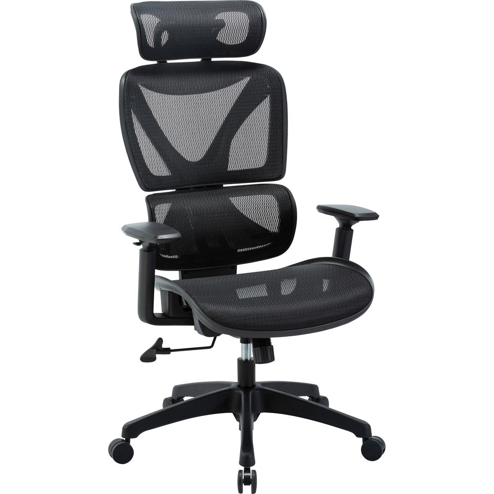 Lorell High-back Mesh Chair - Plastic Frame - High Back - 5-star Base - Black - Armrest - 1 Each. Picture 1