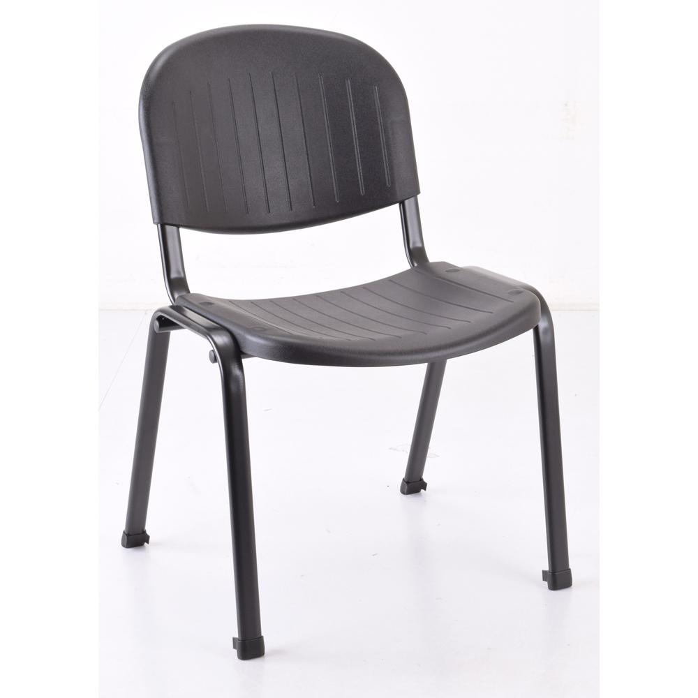 Lorell Low Back Stack Chair - Polypropylene Seat - Polypropylene Back - Low Back - Four-legged Base - Black - 4 / Carton. Picture 1