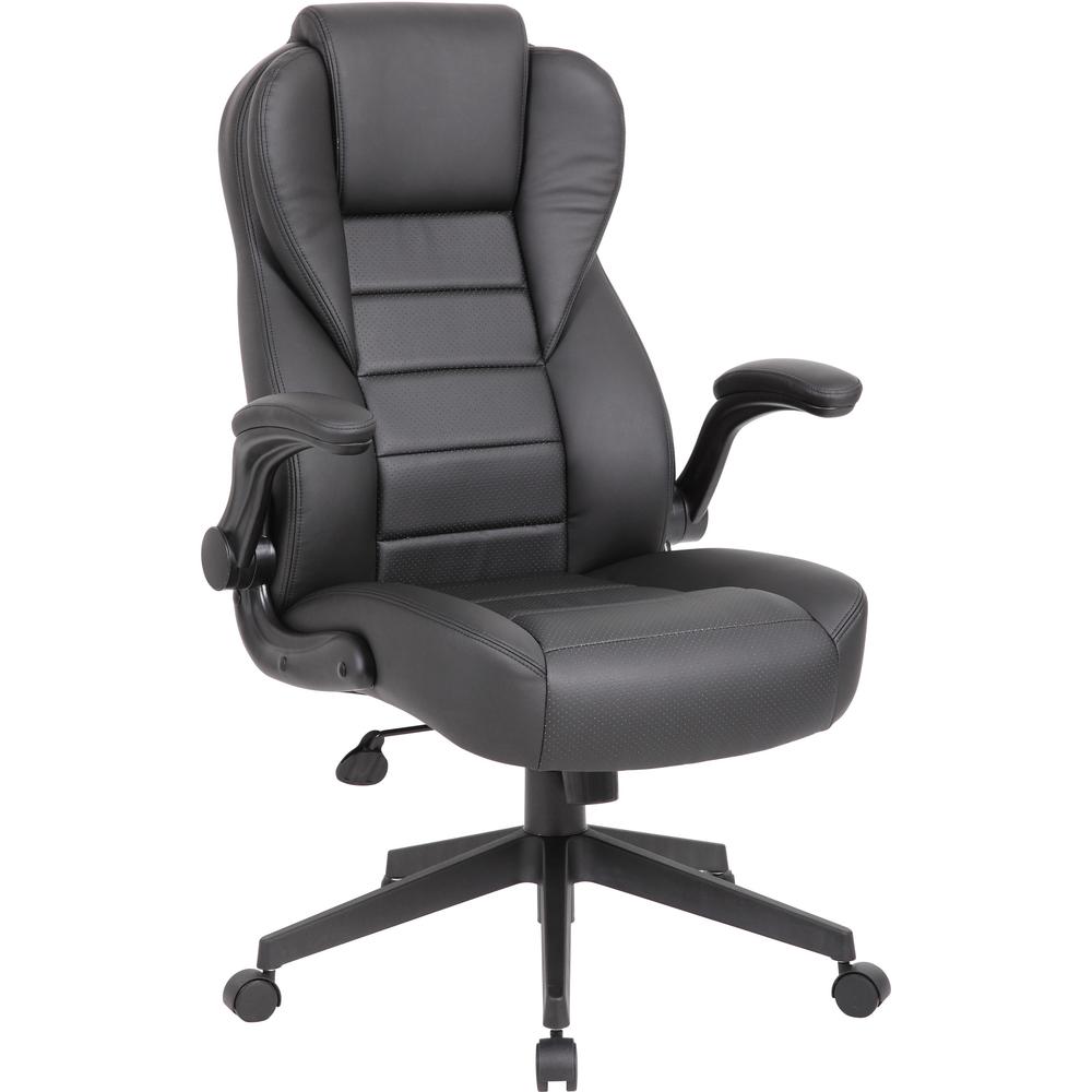Boss Executive LeatherPlus Chair - Black Vinyl Seat - Black Vinyl Back - High Back - 5-star Base - Armrest - 1 / Carton. Picture 1