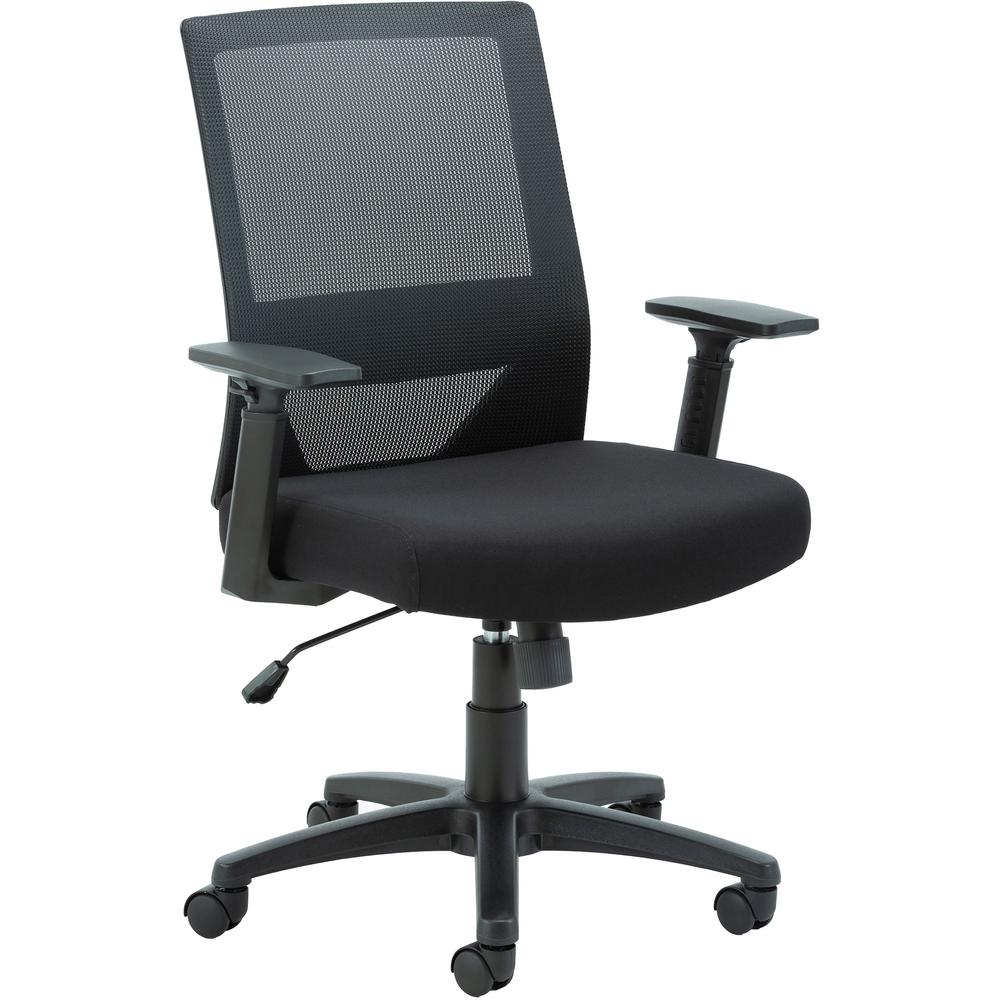 Lorell Mid-Back Mesh Task Chair - Fabric Seat - Mid Back - 5-star Base - Black - Armrest - 1 Each. The main picture.