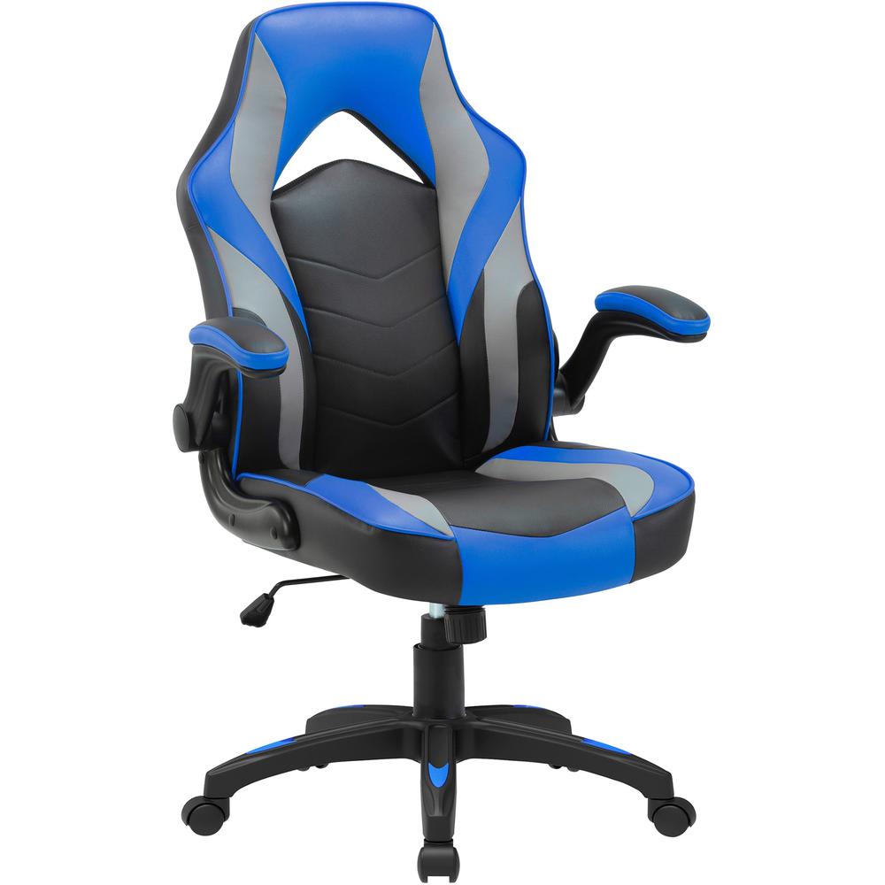Lorell High-Back Gaming Chair - For Gaming - Vinyl, Nylon - Blue, Black, Gray. The main picture.