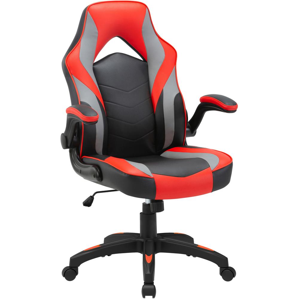 Lorell High-Back Gaming Chair - For Gaming - Vinyl, Nylon - Red, Black, Gray. Picture 1