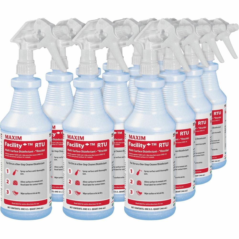 Maxim Facility Multi-Surface Disinfectant - Ready-To-Use - 32 fl oz (1 quart) - 12 / Carton - Washable - Colorless. Picture 1
