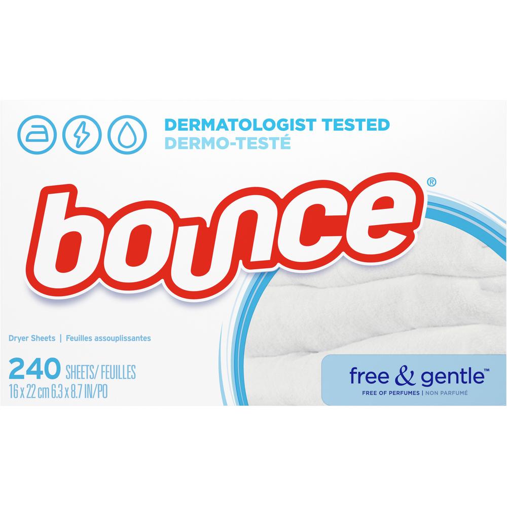 Bounce Free & Gentle Dryer Sheets - Sheet - 6.04" Width x 9" Length - 240 / Box - White. The main picture.