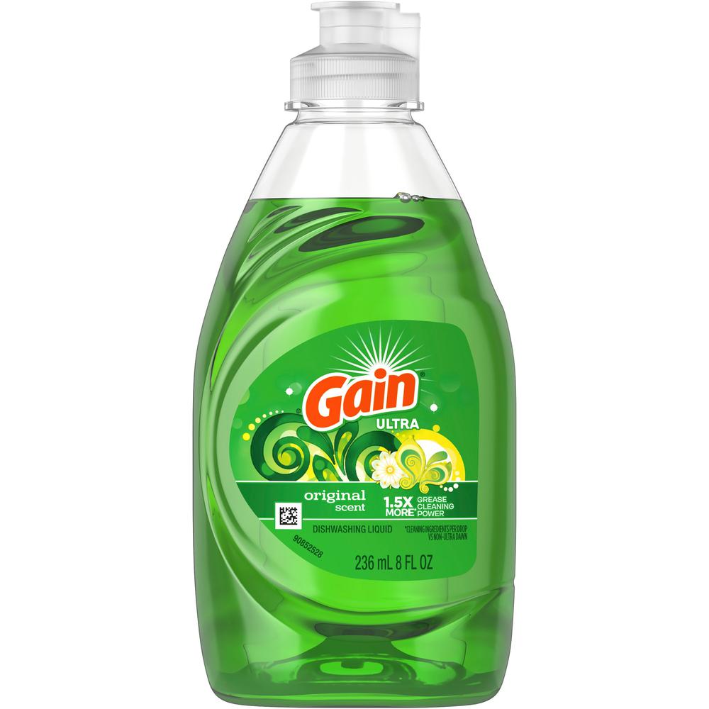 Gain Ultra Original Scent Dishwashing Liquid - 8 fl oz (0.3 quart) - Clean Scent - 12 / Carton - Green. Picture 1
