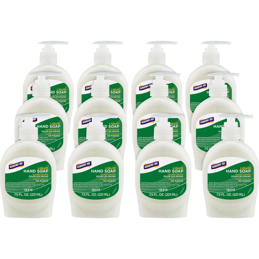 Genuine Joe Lotion Soap - 7.5 fl oz (221.8 mL) - Pump Bottle Dispenser - Hand, Skin - White - Anti-irritant - 12 / Carton. Picture 1