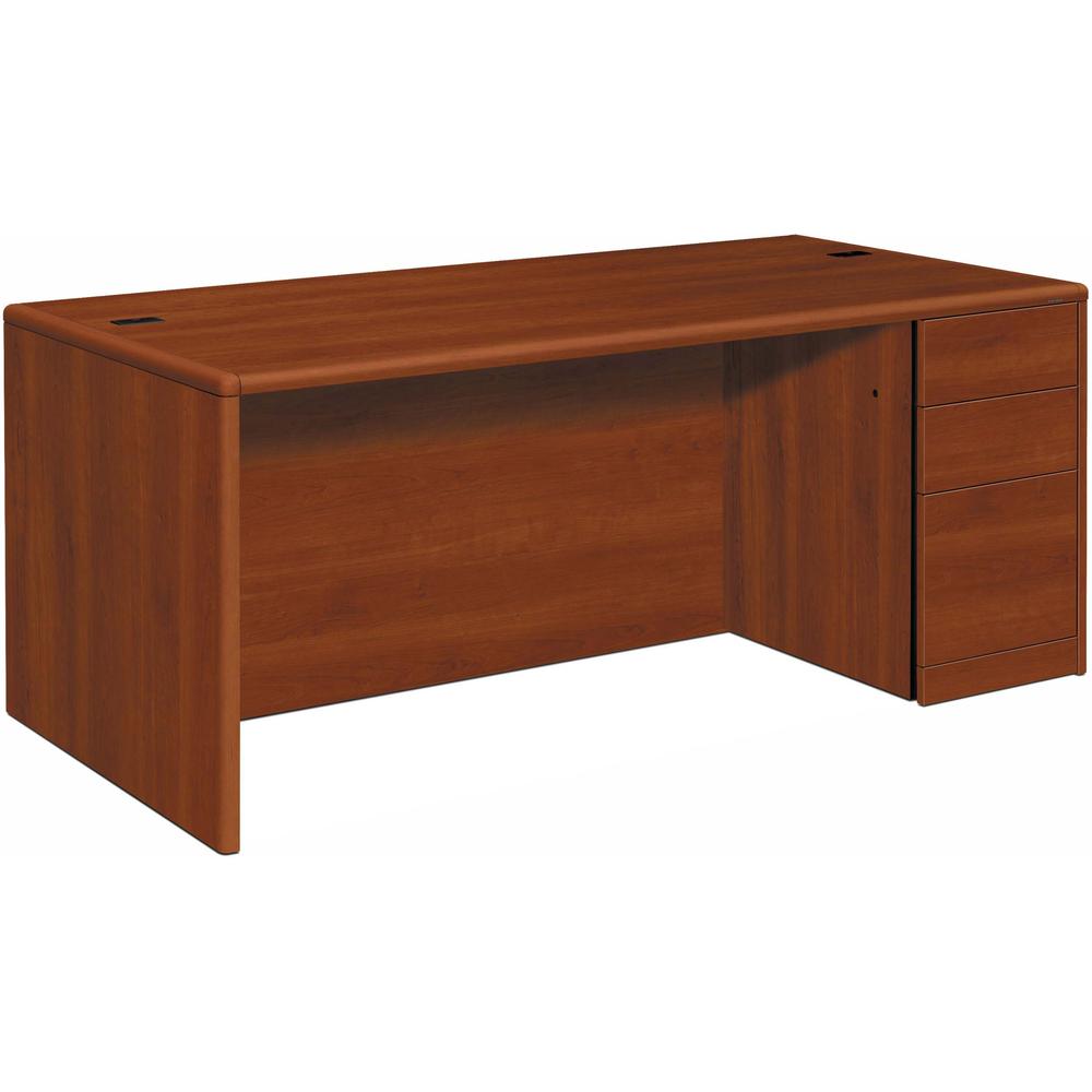 HON 10700 H10787R Pedestal Desk - 72" x 36" x 29.5" - 3 x Box, File Drawer(s)Right Side - Waterfall Edge - Finish: Cognac. The main picture.