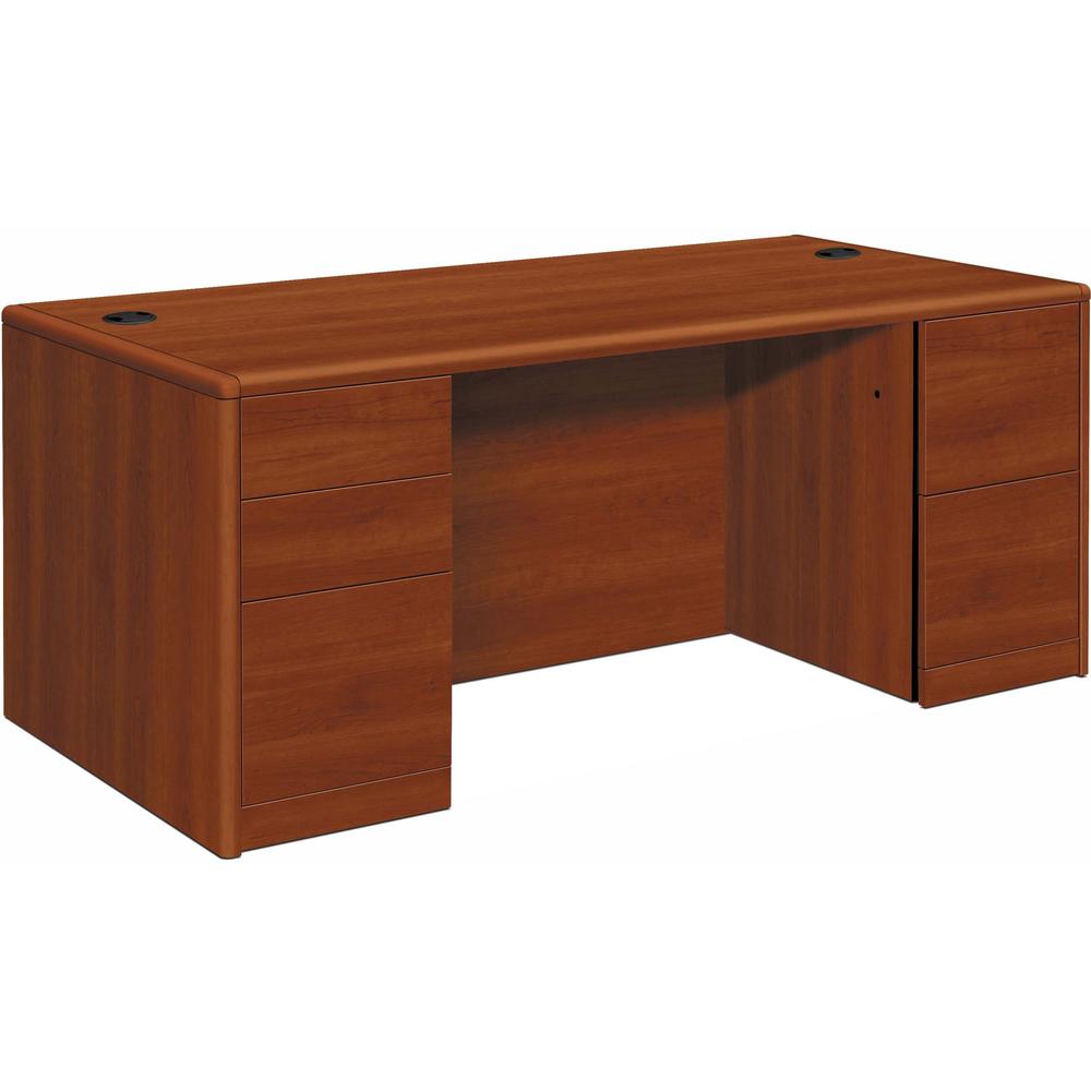 HON 10700 H10774 Pedestal Desk - 66" x 30" x 29.5" - 5 x Box, File Drawer(s) - Double Pedestal - Finish: Cognac. Picture 1