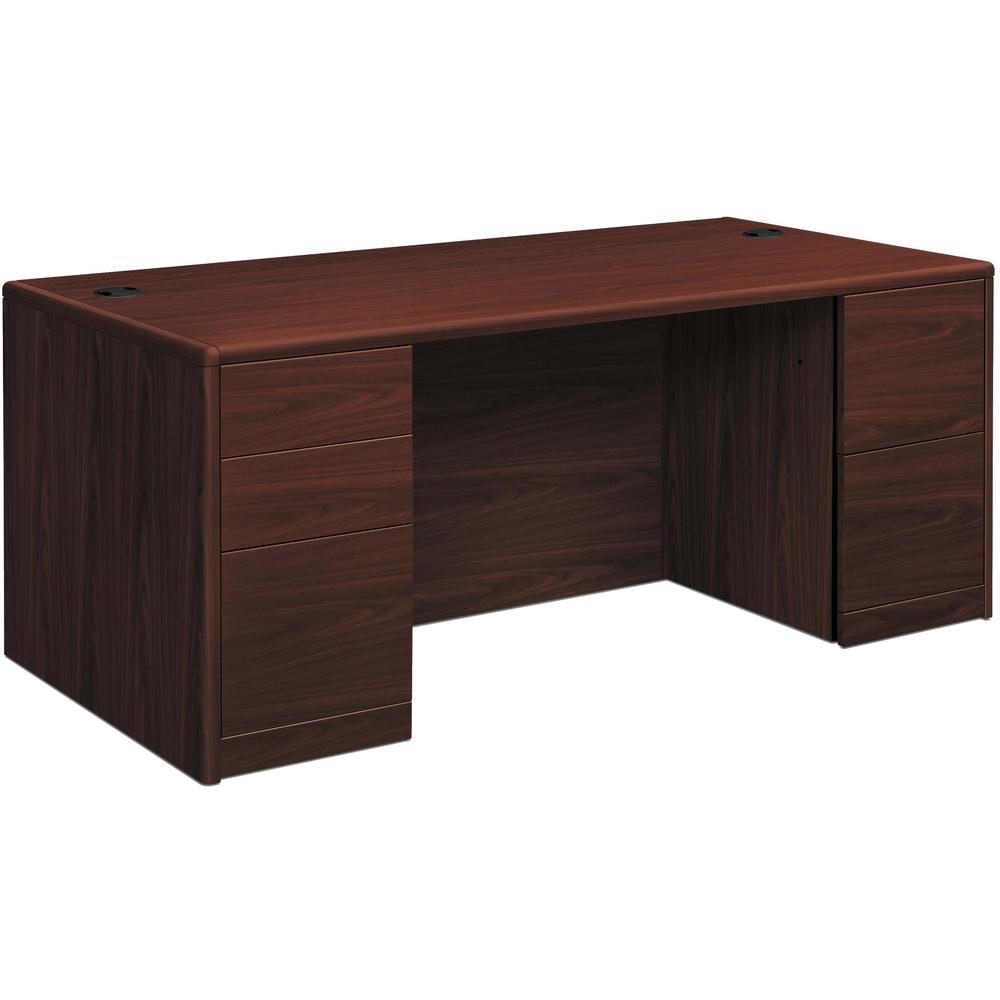 HON 10700 H10774 Pedestal Desk - 66" x 30"29.5" - 5 x Box, File Drawer(s) - Double Pedestal - Finish: Mahogany. Picture 1