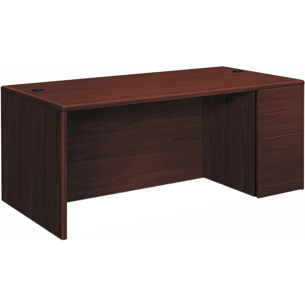 HON 10700 H10701R Pedestal Desk - 66" x 30"29.5" - 3 x Box, File Drawer(s) - Single Pedestal on Right Side - Finish: Mahogany. Picture 1