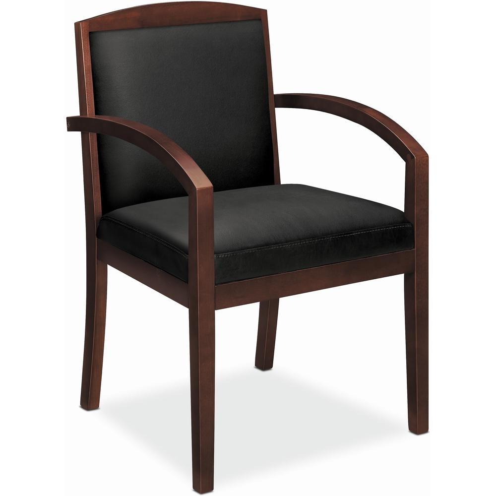 HON Topflight Chair - Black Bonded Leather Seat - Black Bonded Leather Back - Mahogany Hardwood Frame - Black - Armrest. Picture 1