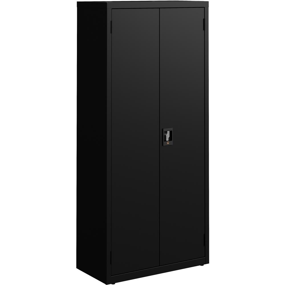 Lorell Slimline Storage Cabinet - 30" x 15" x 66" - 4 x Shelf(ves) - 720 lb Load Capacity - Durable, Welded, Nonporous Surface, Recessed Handle, Removable Lock, Locking System - Black - Baked Enamel -. Picture 1